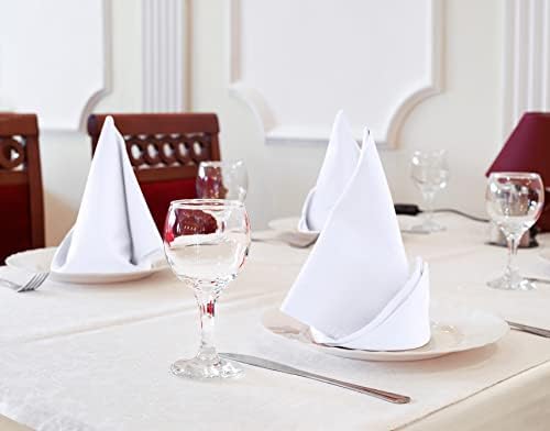 Utopia Kitchen White Cloth Napkins [12 Pack, 20x20 Inch] Absorbent Cotton Blend Washable and Reusable for Dinner, Restaurant, Lunch, Wedding and Hotel