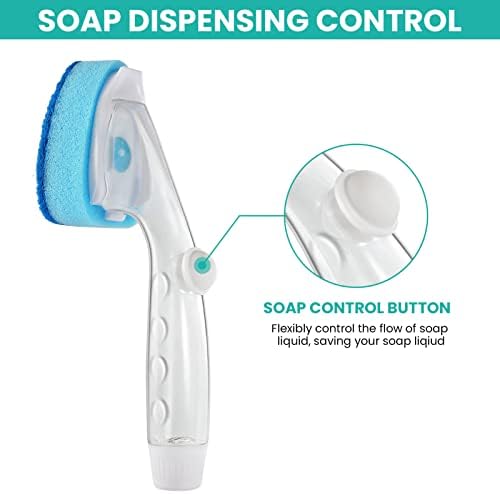 Non Scratch Dishwand Refill with Handle, 6 Heavy Duty Dish Wand Refills, Replacement Sponge Heads Set, Soap Control Dispenser Scrubbers, Dishwashing Scrub Dispensing Brush, Dishwasher Cleaning Tool