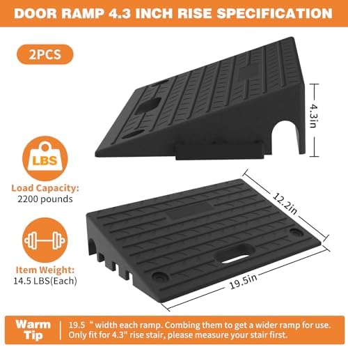 4.3" Rise Rubber Threshold ramp for Doorway/Cars, Step/Stair Rubber ramp with with Non-Slip Surface for wheelchairs/Curb/shed, 2200Pounds Load Capacity.