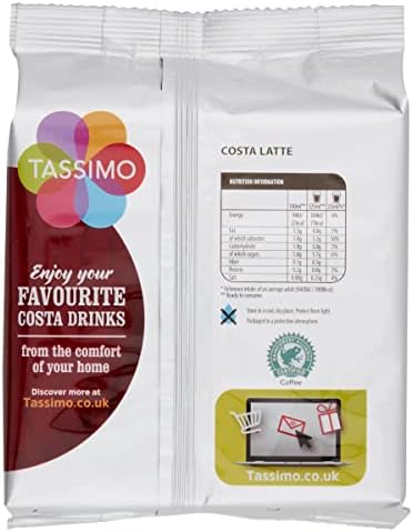 TASSIMO Costa Latte 16 discs, 8 servings (Pack of 5, Total 80 discs, 40 servings)