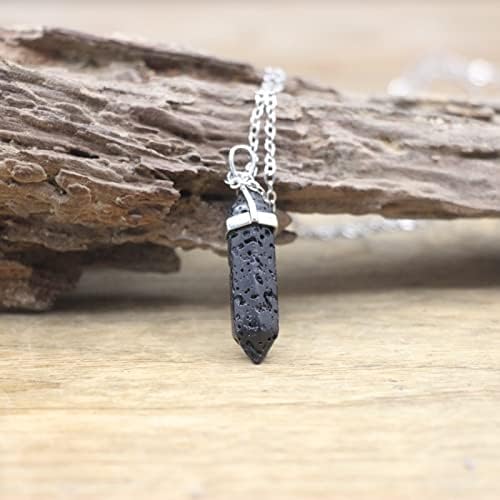 Natural Stone Pendants Necklaces Crystal Quartz Fluorite Pendulum,Black Lava Stone