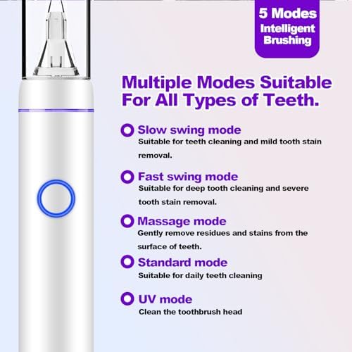 Metal Electric Toothbrush with UV Mode, Vibration and Oscillation Electric Toothbrush for Adults, 6 Brush Heads & Travel Case & Dust Cover, 5 Modes & Built in Timer, One Charge Last 120 Day（Sliver）