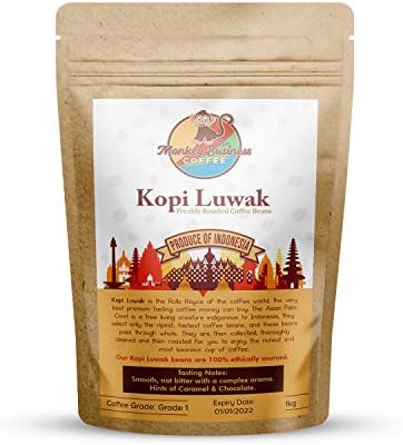 Monkey Business Coffee - Wild Kopi Luwak Coffee Whole Beans - Sustainably Sourced (from Indonesia) - 1 Kilogram