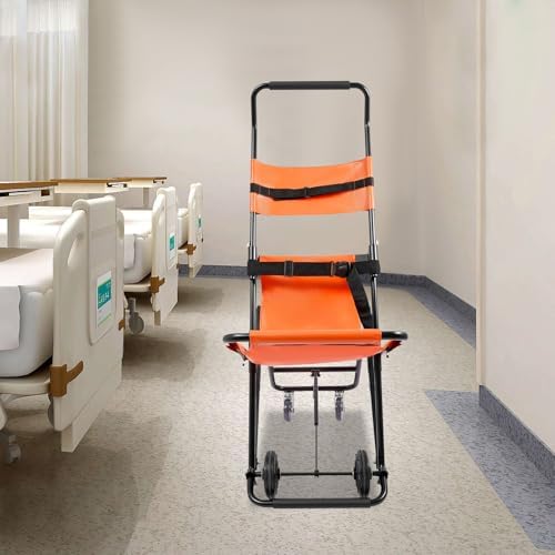 Folding 4-Wheel Evacuation Chair, Portable EMS Mobility Chair Mobile Stair Lift Stretcher Medical Emergency Patient Transfer Stretcher Wheelchair for Hospital, Home (Orange+ Black)