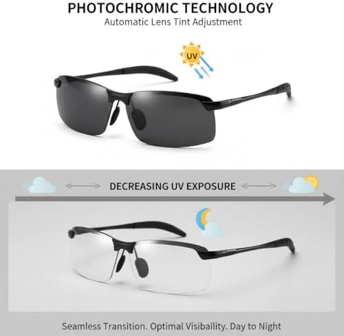 Jowxsx White-black Polarized Photochromic Sunglasses UV400 Sports Sunglasses Day and Night Driving Glasses Ultra-Light Sun Glasses Eyewear Cycling Glasses and Goggles