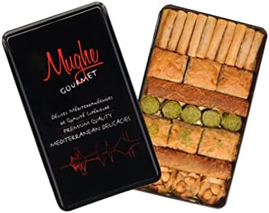 Mughe Gourmet Assorted Baklava Gift Box, 600g (1.32lb) - Authentic Turkish Pastry Tin with Pistachio, Walnut, Cashew and Hazelnut - Halal, Vegetarian Mediterranean Sweets for Birthdays, Christmas and Special Occasions