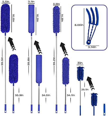 Buysenton Microfiber Duster, 8PCS Feather Duster with 100 Inch Telescoping Extension Pole, Reusable Bendable Dusters, Washable Lightweight Dusters for Ceilings Fans(2023 UAGRED)