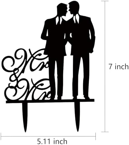 Gay Weddig Cake Toppers Black Acrylic Wedding Decoration Aniversary Party Engagement Gift for Gay Couple, Men Anniversary