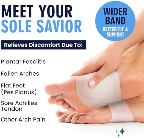 Dr. Frederick’s Original Arch Support Sleeves Plus - 2 ct - Doctor-Developed Plantar Fasciitis & Flat Feet Relief - Foot Braces for Fallen Arches, Heel Pain & Achy Feet - Soft Gel Cushion - S/M