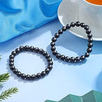 Hicarer 2 Pcs Shungite Bracelets for Men Women 6mm/8mm/10mm Black Shungite Protection Bracelet Stone Stretchy Energy Bracelet