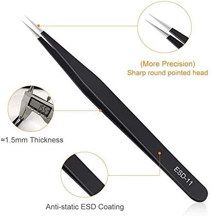 6PCS Precision Tweezers Set, Upgraded Anti-Static Stainless Steel Curved of Tweezers, for Electronics, Laboratory Work, Jewelry-Making, Craft, Soldering, etc, by kaverme.