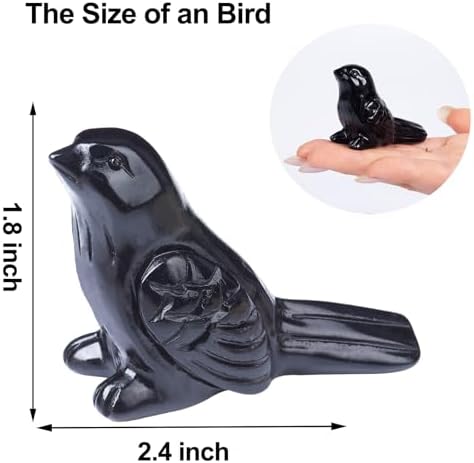 Black Obsidian Crystal Bird Carving Hand Carved Gemstone Bird Figurine 2.4 Inch Polished Animal Sculpture Healing Stone Home Office Desk Decoration Gift Collection