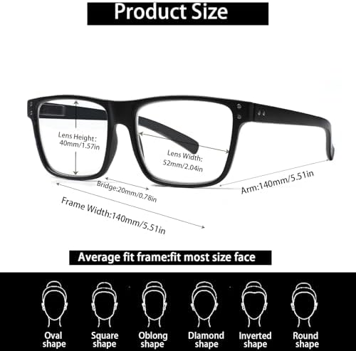 Kerecsen 5 Pack Oversized Reading Glasses Blue Light Blocking Square Large Frame Readers for Men and Women