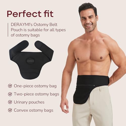 DERAYMI Ostomy Belts for Men Women, Ostomy Bag Cover for Keeping Ostomy Bag in Place, Colostomy Support Belt Ostomy Wrap for Swimming Outdoor Activities (M)