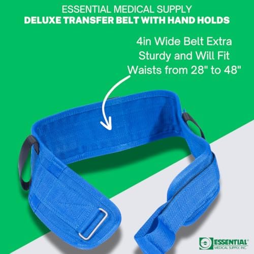 Essential Medical Supply Deluxe Padded Transfer and Gait Belt with Hand Holds - 4in Wide Belt for Elderly and Senior Assistance with Gait, Transfers, and Patient Lifts - Fits Waists from 28in to 48in