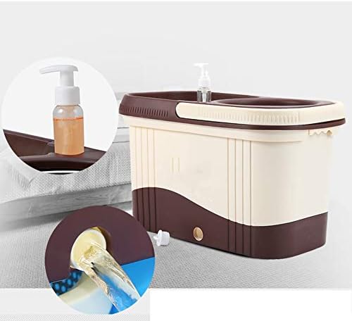 Rotating mop Double Drive Hand Pressure Automatic Drying Mop Bucket, 4 mop Heads Metal Basket
