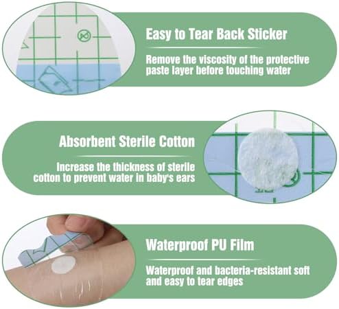 120 Pcs Waterproof Ear Stickers Disposable Ear Cover for Shower, Swimming Ears Stickers Ears Protection for HairWashing, Swimming, Bath and Other Water Sports