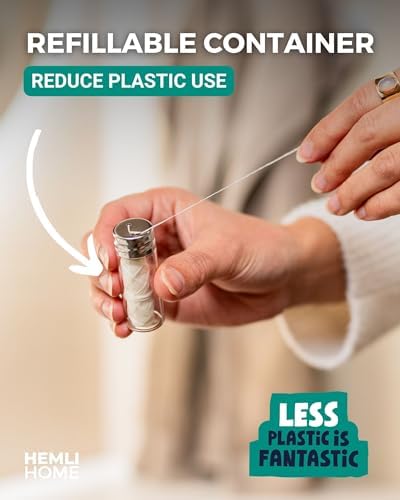 Biodegradable Silk Dental Floss with Refillable Glass Container, Compostable 3-Pack, Natural Silk Spool Eco-Friendly Zero Waste Oral Care, Mint Flavored