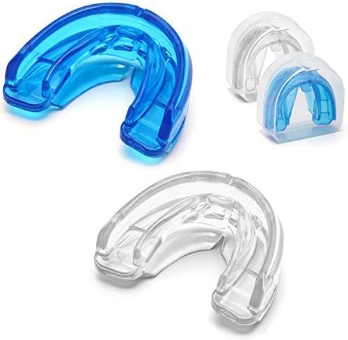 Coolrunner Double Braces Mouth Guard, Sports Athletic Mouth Guards Youth Mouthguard for Upper and Lower Teeth Protection Required for Youth, Teenager and Adults (Blue) (Blue+Transparent)