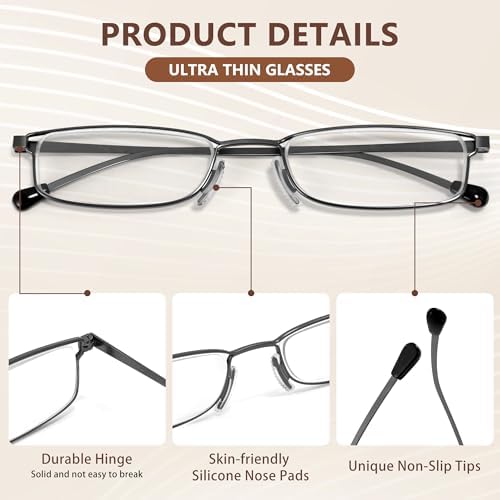 EASY READ Ultra Thin Reading Glasses Women Men,Blue Light Blocking Compact Slim Mini Metal Readers with Portable Case