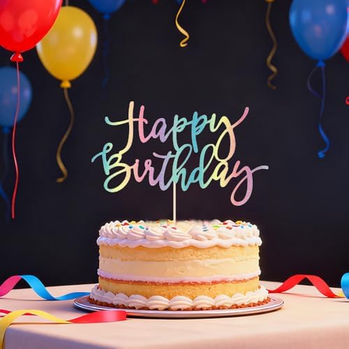 Rainbow Happy Birthday Cake Topper, Glitter Birthday Party Decoration Supplies