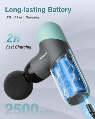 Morelax Mini Massage Gun Portable Deep Tissue Muscle Percussion Massager, Electric Handheld Sport Massager with 6 Massage Heads 4 Speed, Best Gift (Blue)