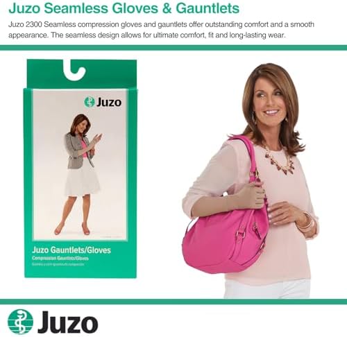 Juzo Seamless Compression Gloves & Gauntlets, 20-30 mmHg, Gauntlet | Fingerless Gloves for Women & Men for Swelling, Moderate Edema & Lymphedema Management | Beige, Small