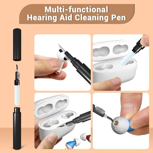 Premium Hearing Aid Cleaning Kit - Compatible with Rechargeable Hearing Aid with Bluetooth, Oticon, Phonak, Hearing Aid Cleaning Tools with Pen, Spray, Brush, Cloth, Hearing Aid Supplies Accessories