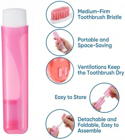 6 Pcs Travel Toothbrush Soft Mini Portable Toothbrush Small Foldable Tooth Brush with Case Cover Individually Wrapped Travels Size Toothbrushes Kit for Camping Travel Home Hiking