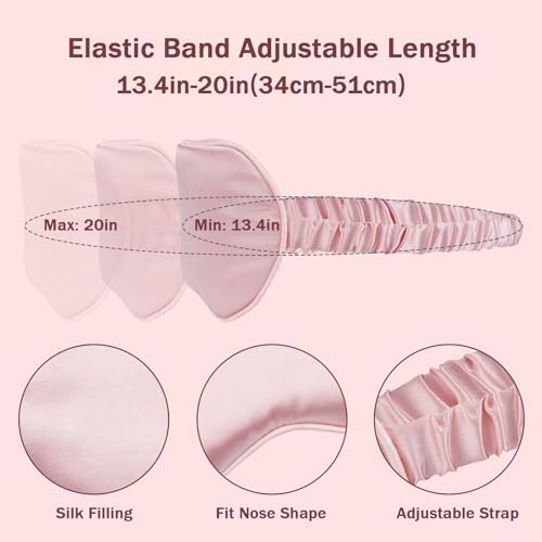 Amrules Sleep Mask Set of 2, Adjustable Silk Eye Mask for Sleeping, Soft Sleeping Eye Shade Cover for Women, Good for Blocking Light, Reducing Puffiness, Enhancing Sleep Quality (Blush Pink & Black)