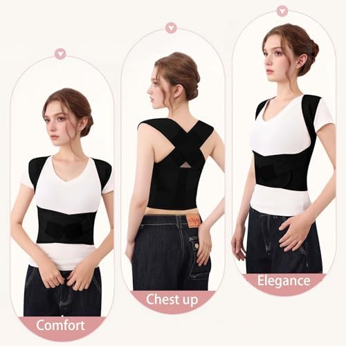 Posture Corrector for Women and Men Back Brace Shoulder Straightener Hunchback Adjustable Support Upper Comfy Correction Upgraded Lightweight Hump Pain Relief Scoliosis Lumbar Spine Black Medium