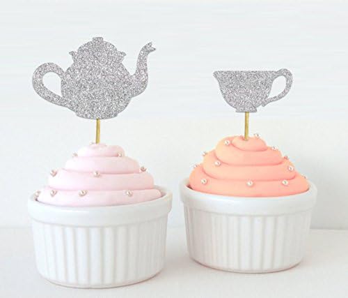 Darling Souvenir, Bridal Shower Tea Party Cupcake Topper, Birthday Dessert Decorations Tea Kettle Cup Cupcake Toppers - Pack of 20