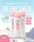 Evian Facial Spray 1.7 oz - Hydrating Mineral Water Mist for Face & Skin - Refreshes Makeup and Tones Skin - TSA-Approved Mini Facial Spray Set for Daily Skincare Hydration