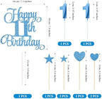 11th Birthday Cake Decorations, 11th Birthday Candles Cake Numeral Candles and Glitter Happy 11th Birthday Cake Toppers Set for Birthday Party Supplies (Blue)