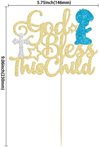 Gyufise 1 Pack God Bless This Child Cake Topper Glitter First Communion God Bless Boy Cake Pick Decorations for Baptism Baby Shower Birthday Christmas Party Decorations Supplies