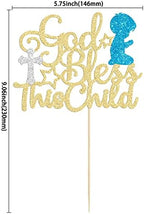 Gyufise 1 Pack God Bless This Child Cake Topper Glitter First Communion God Bless Boy Cake Pick Decorations for Baptism Baby Shower Birthday Christmas Party Decorations Supplies
