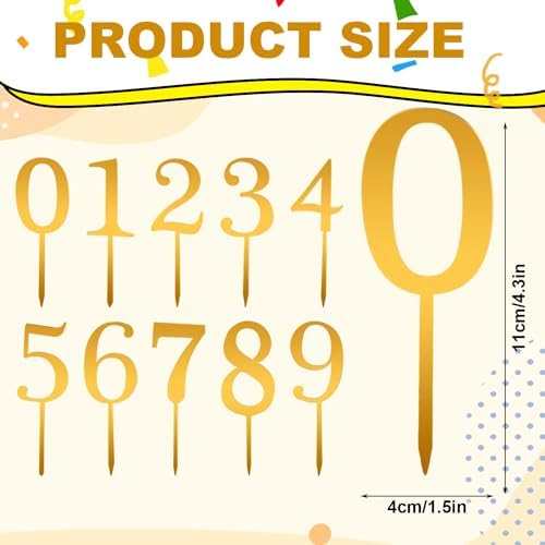 10pcs Number Cake Toppers, Acrylic 0-9 Number for Topper Gold Numbers Birthday Topper for Wedding Birthday Anniversary Celebration Decorations