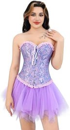 frawirshau Women's Lace Up Boned Overbust Corset Bustier Lingerie Bodyshaper Top
