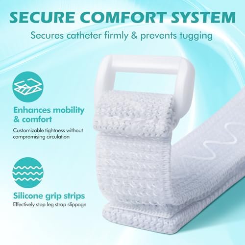 Anti-Slip Catheter Leg Bag Strap, 16 in / 40 cm | Silicone Grip, Adjustable Hook-and-Loop | Thigh Placement, Extended Fit for Foley Drainage Bags | Reusable, Washable 4PCS