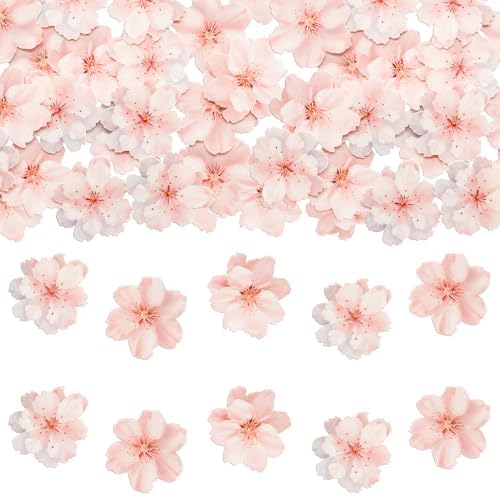 Gyufise 54Pcs Edible Cherry Blossoms Cake Decorations Edible Cherry Blossoms Cupcake Toppers Wafer Paper Flowers Cake Toppers for Baby Shower Kids Birthday Party Cake Food Decorations Supplies Pink
