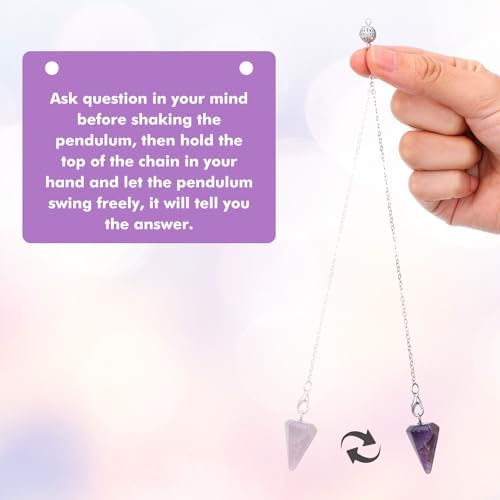 Sibba 3Pcs Pendulum Crystal, Natural Amethyst Rose Quartz Clear Quartz Crystal Pendulums for Witchcraft Supplies and Divination, Spiritual Pointed Crystals for Dowsing, Meditation, Chakra Healing