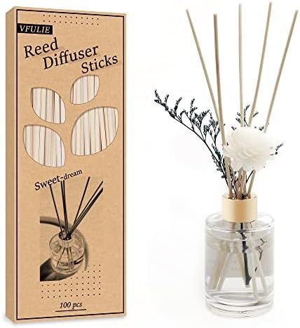 VFULIE 100PCS Reed Diffuser Sticks, 10 Inch Natural Rattan Wood Sticks Essential Oil Aroma Diffuser Sticks Refill Replacement for Aroma Fragrance ((Primary Color))
