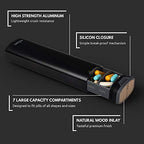 HigherHuman 7 Day Weekly Pill Organizer 2.0 by mbarc - Premium Stylish Aluminum and Wood Large Capacity Pill Box for Supplements, Pills, Vitamins and Medication. (Midnight Black)