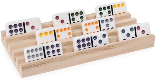 Spin Master Games, Wooden Domino Racks, Set of 4 Trays for Mexican Train Dominoes, Dominoes Games, Classic Game, Kids Game, Adults & Kids Ages 8+