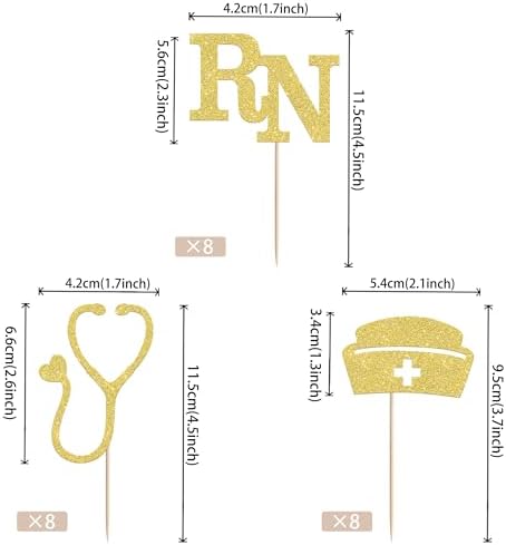 24 PCS Nurse Cupcake Toppers Gold Glitter Nurse Cap Stethoscope Cupcake Picks Nursing School Graduation Cupcake Decorations for Medical Rn Themed Baby Shower Birthday Party Cake Decorations Supplies