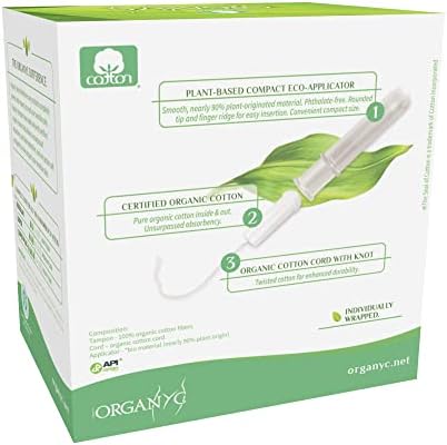 Organyc 100% Certified Organic Cotton Tampons, Plant-Based Eco-Applicator, Super Flow, 16 Count