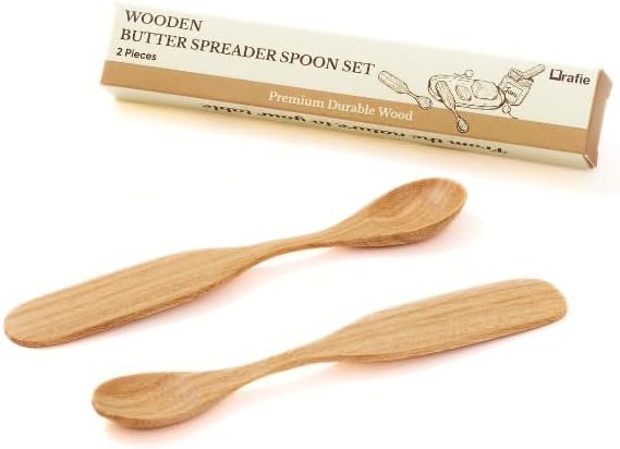6.5” Wooden Spoons & Spreaders (2 Pcs) – 2-in-1 Utensils for Jam, Nutella, Peanut Butter, Cheese, Coffee & Dessert