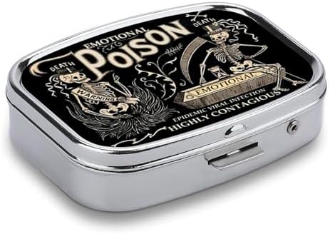 Metal 2 Compartment Pill Organizer Travel Friendly Portable Compact Pill Box Cute Pill Case to Hold Vitamins,Fish Oil,Supplements,Meds,Tablet for Purse,Pocket. (Black Background)