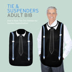 Modaliv Premium Adult Bib for Men Embroidered Clothing Protector with Crumb Catcher – Machine Washable, Adaptive Gift for Dad or Seniors – Adult Bib for Eating (Tie & Suspenders Design)