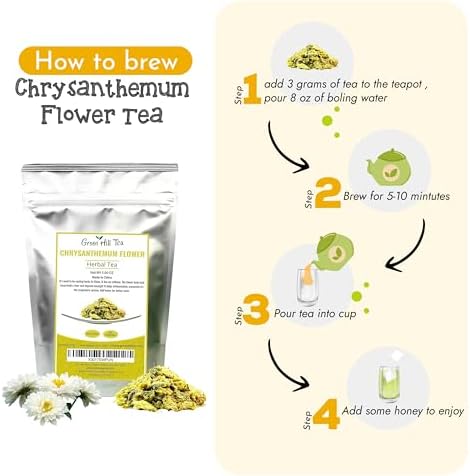 Green Hill Tea Chrysanthemum Flower – Premium Dried Chrysanthemum for Tea - Chinese Herbal Tea - Caffeine-Free, Gluten-Free, Vegan - Rich in Antioxidants 2 oz bag